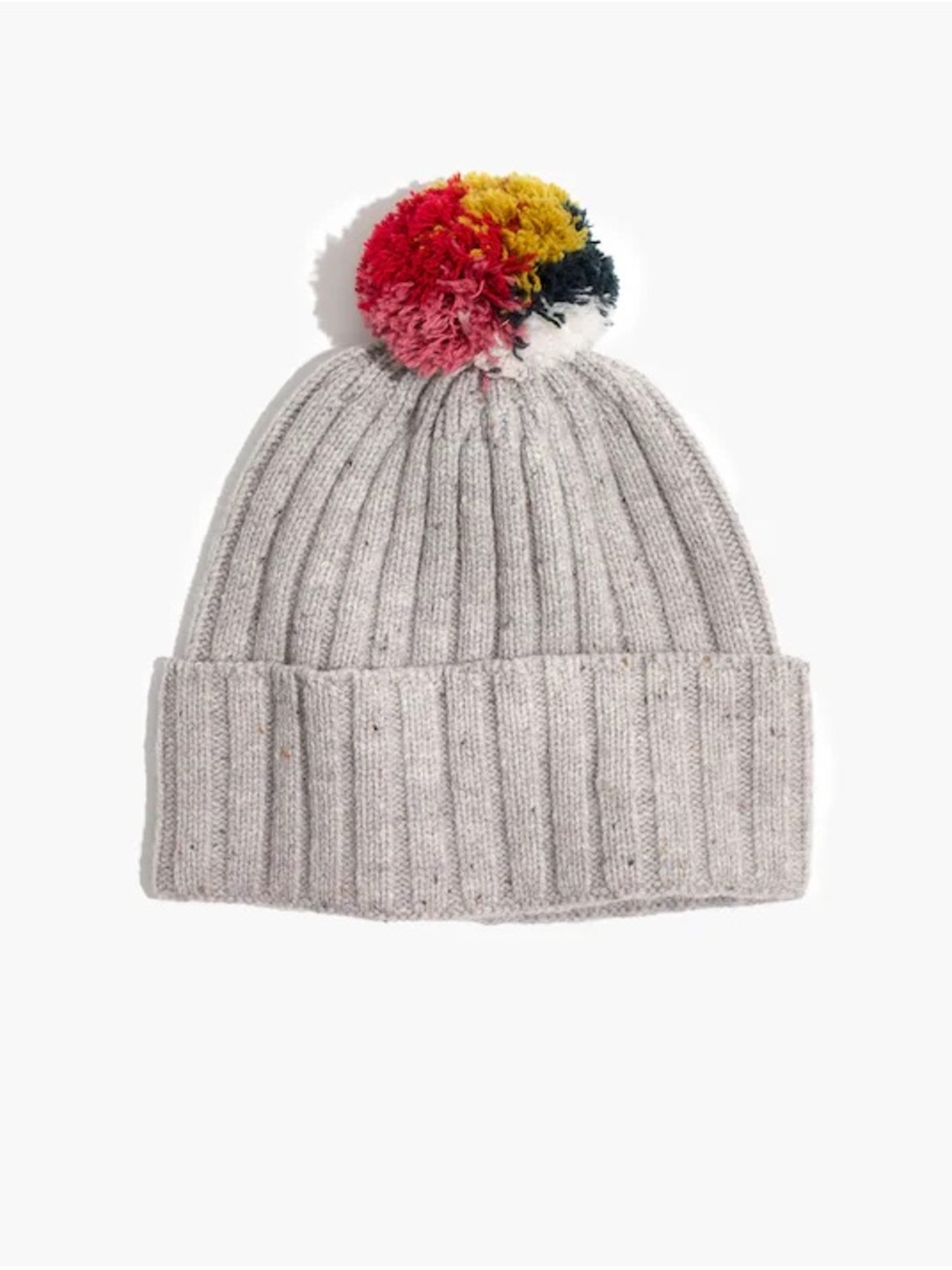 Madewell Ribbed Beanie with Multi-Color Pom